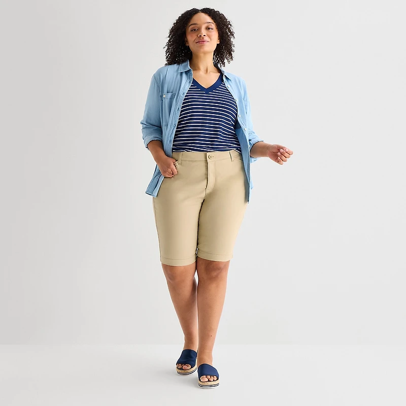 St. John's Bay Womens 11" Plus Easy-on + Easy-off Bermuda Short