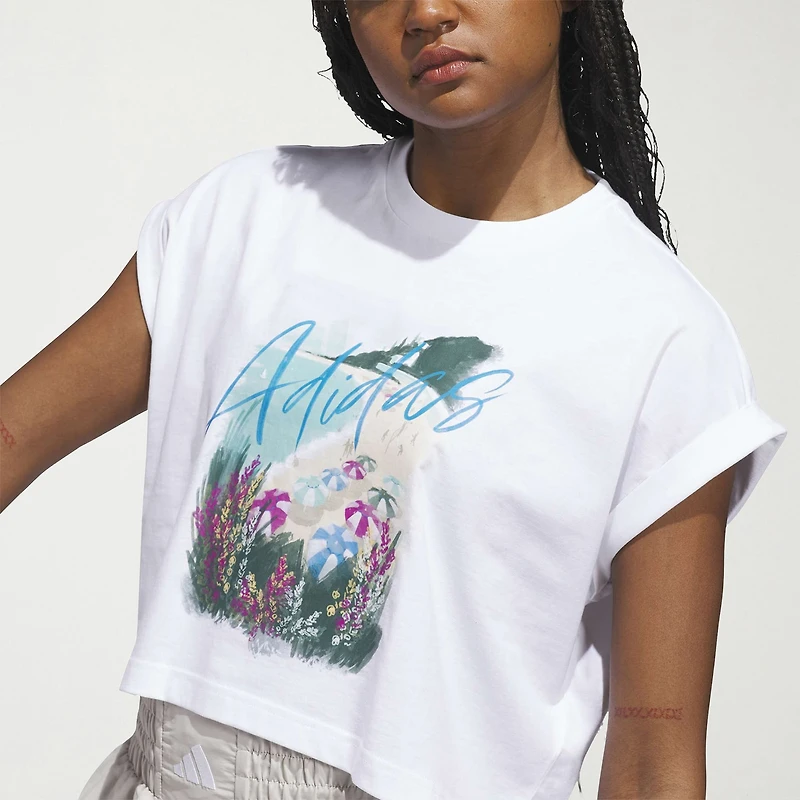 adidas Womens Crew Neck Short Sleeve Active Crop Top