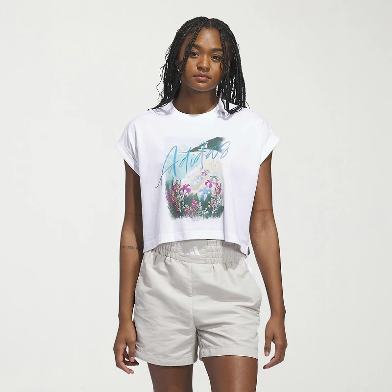adidas Womens Crew Neck Short Sleeve Active Crop Top