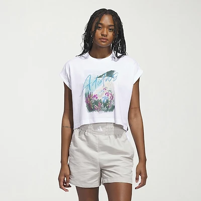 adidas Womens Crew Neck Short Sleeve Active Crop Top