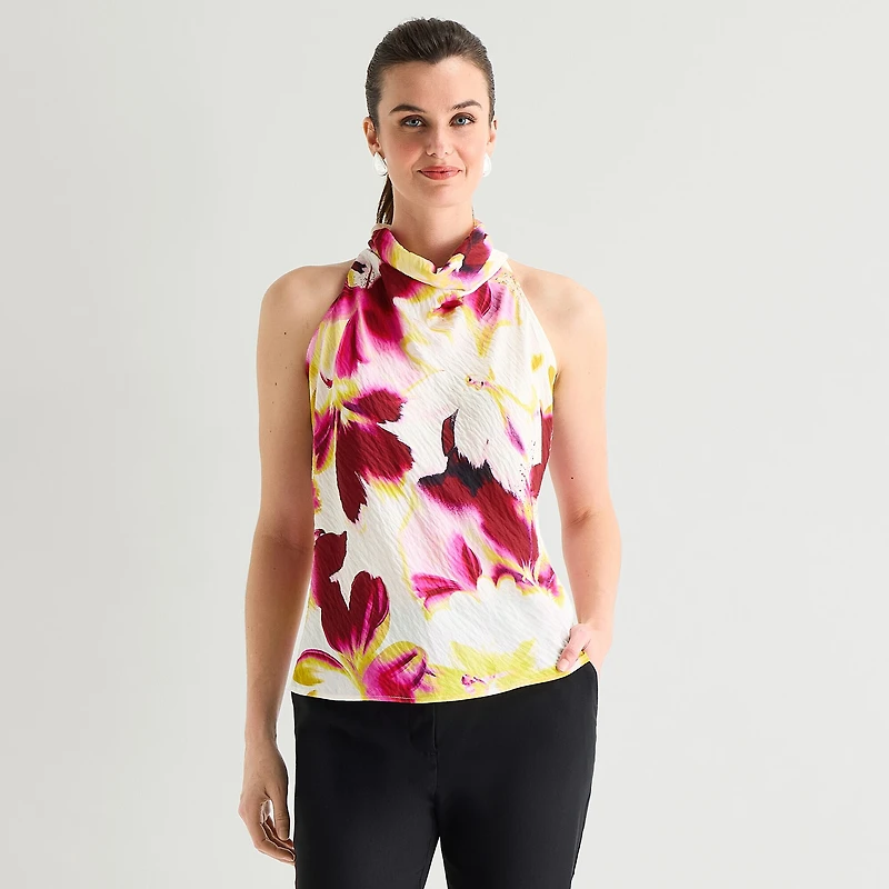 Worthington Womens Halter Neck Sleeveless Blouse
