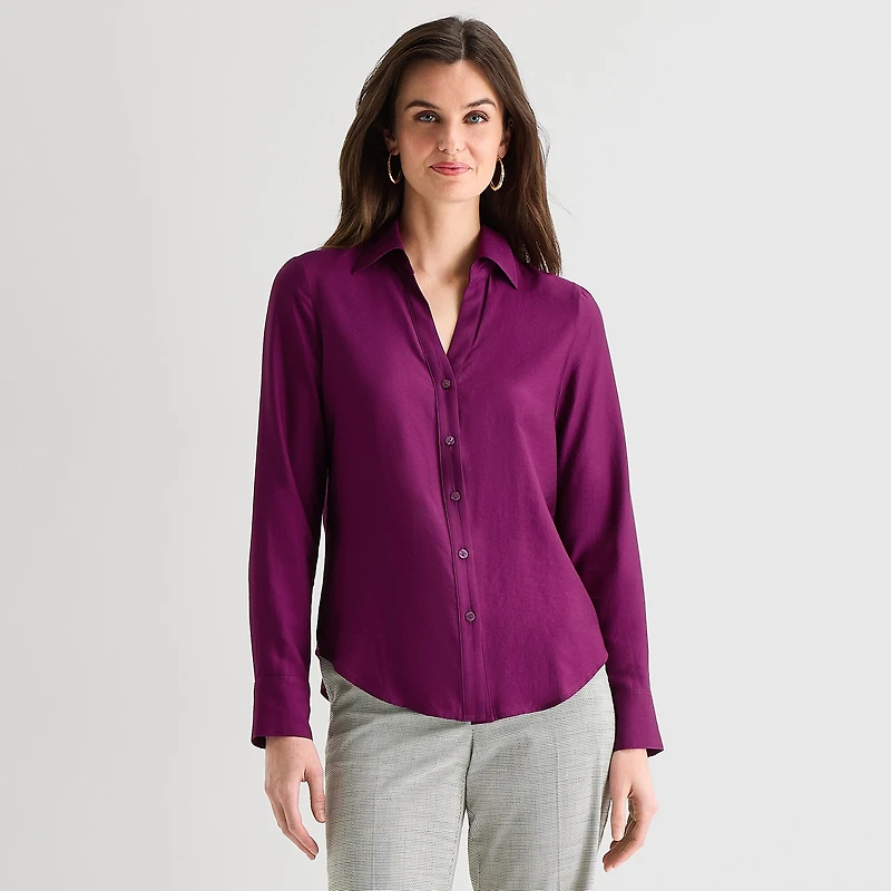 Worthington Womens Long Sleeve Slim Fit Blouse