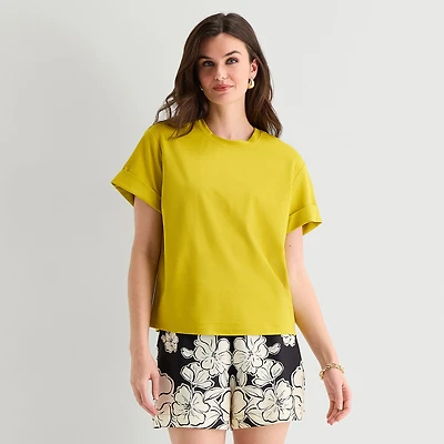 Worthington Womens Crew Neck Short Sleeve T-Shirt