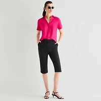 Worthington Womens Cuffed Short Sleeve Slim Fit Button-Down Shirt