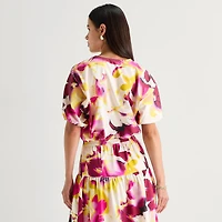 Worthington Womens V Neck Short Sleeve Blouse