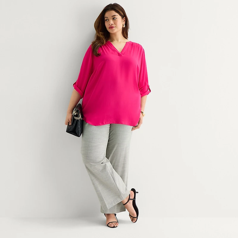 Worthington Womens Plus Split Crew Neck 3/4 Sleeve Blouse
