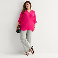 Worthington Womens Plus Split Crew Neck 3/4 Sleeve Blouse