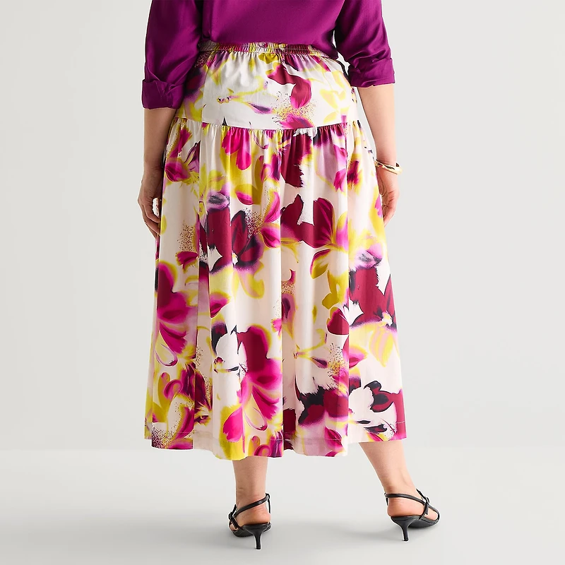 Worthington Womens Plus Midi Full Skirt