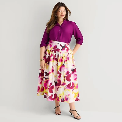 Worthington Womens Plus Midi Full Skirt
