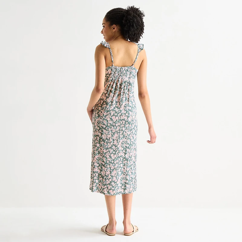 Arizona Womens Juniors Sleeveless Floral Midi Slip Dress