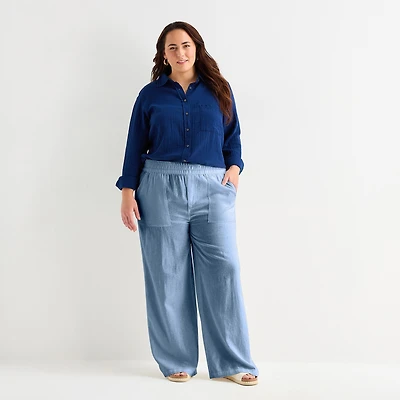 St. John's Bay Womens Plus Wide Leg Pull-On Pant