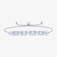 Yes, Please! "Mom" Womens 1/10 CT. T.W. Natural White Diamond Sterling Silver Heart Bolo Bracelet