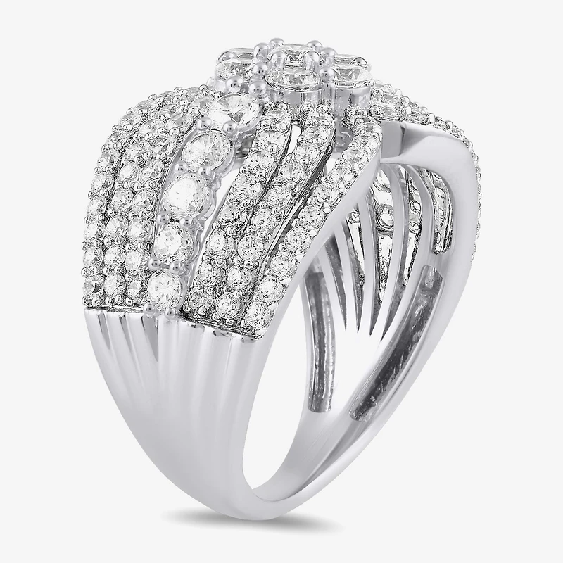 Diamond Blossom Womens 2 CT. T.W. Lab Grown White 10K or Yellow Gold Cluster Cocktail Ring
