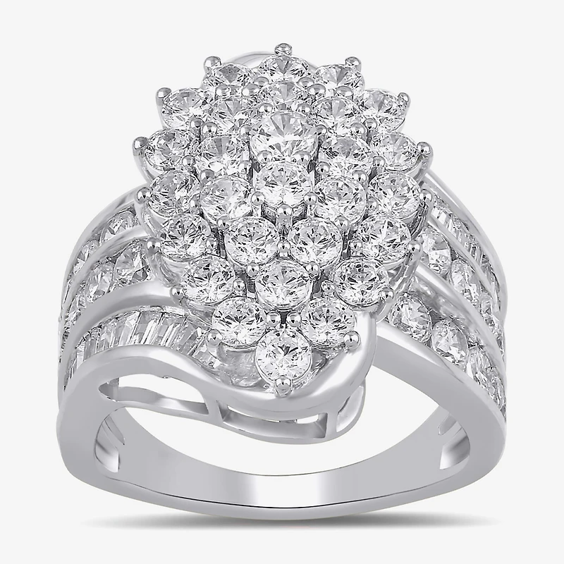 Diamond Blossom Womens 3 CT. T.W. Lab Grown White 10K or Yellow Gold Cluster Cocktail Ring