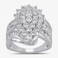 Diamond Blossom Womens 3 CT. T.W. Lab Grown White 10K or Yellow Gold Cluster Cocktail Ring