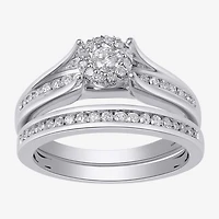 Womens 1/2 CT. T.W. Lab Grown White Diamond 10K Gold Round Side Stone Halo Bridal Set