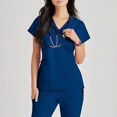 Barco Unify But167 Purpose 4-Pocket Womens Plus Tall V Neck Short Sleeve Stretch Fabric Moisture Wicking Wrinkle Resistant Scrub Top
