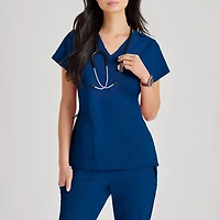 Barco Unify But167 Purpose 4-Pocket Womens Plus Tall V Neck Short Sleeve Stretch Fabric Moisture Wicking Wrinkle Resistant Scrub Top