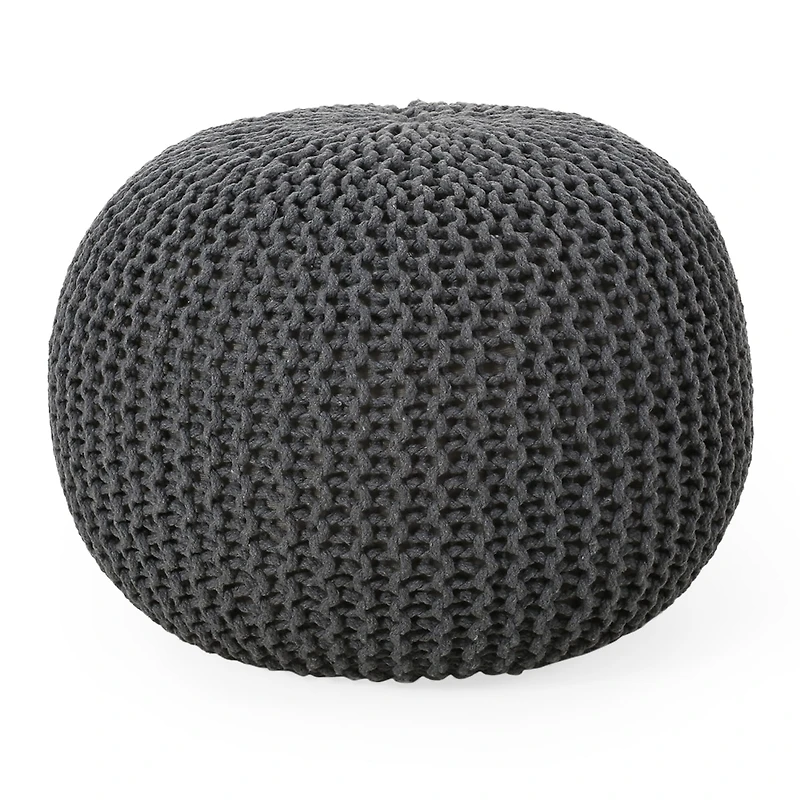 Nahunta Modern Knitted Cotton Pouf Ottoman