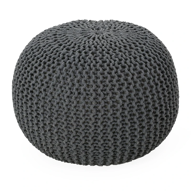 Nahunta Modern Knitted Cotton Pouf Ottoman