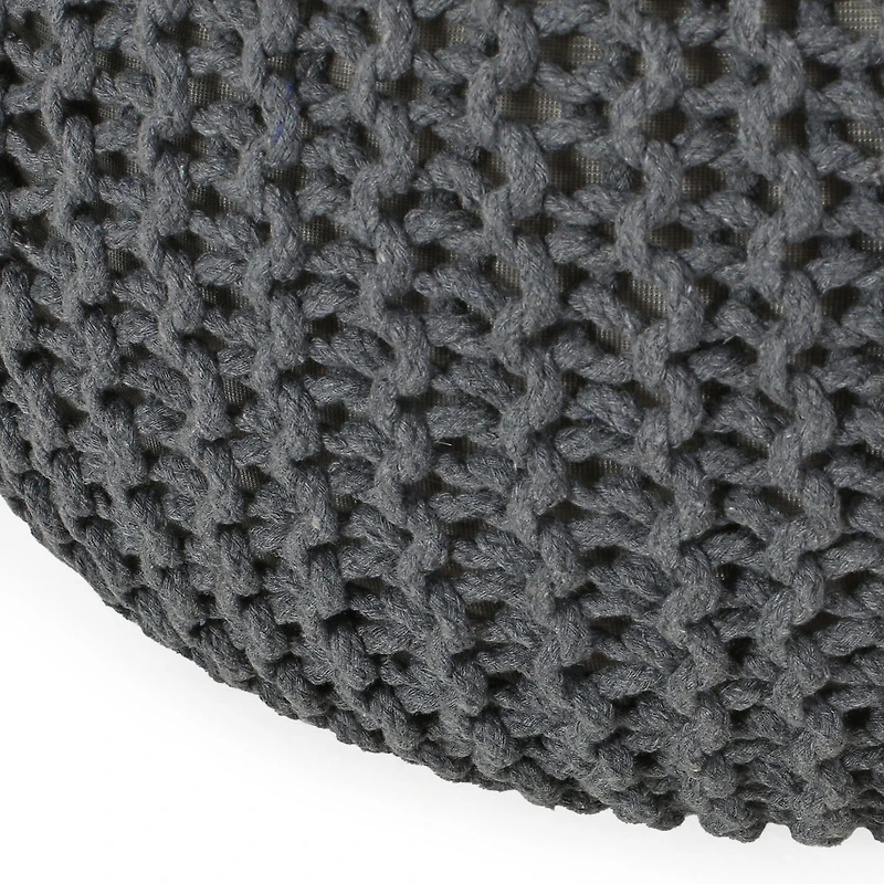 Nahunta Modern Knitted Cotton Pouf Ottoman
