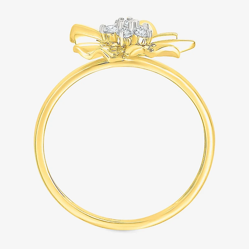 Womens 1/8 CT. T.W. Natural White Diamond 10K Gold Flower Cocktail Ring