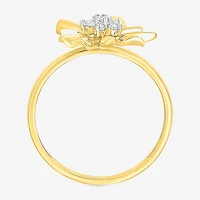 Womens 1/8 CT. T.W. Natural White Diamond 10K Gold Flower Cocktail Ring