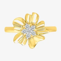 Womens 1/8 CT. T.W. Natural White Diamond 10K Gold Flower Cocktail Ring