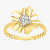 Womens 1/8 CT. T.W. Natural White Diamond 10K Gold Flower Cocktail Ring