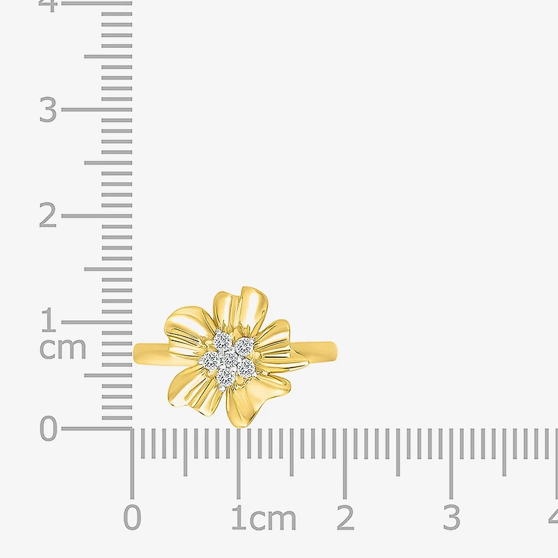 Womens 1/8 CT. T.W. Natural White Diamond 10K Gold Flower Cocktail Ring