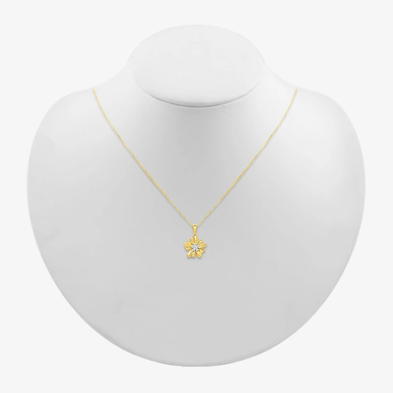 Womens 1/8 CT. T.W. Natural White Diamond 10K Gold Flower 18 Inch Pendant Necklace
