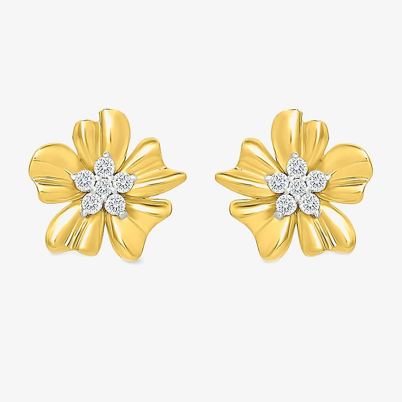 1/8 CT. T.W. Natural White Diamond 10K Gold 11.2mm Flower Stud Earrings