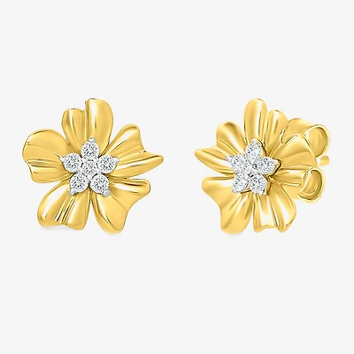 1/8 CT. T.W. Natural White Diamond 10K Gold 11.2mm Flower Stud Earrings