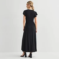 MSK Womens V Neck Short Sleeve Flutter Maxi Dress