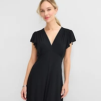 MSK Womens V Neck Short Sleeve Flutter Maxi Dress