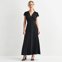 MSK Womens V Neck Short Sleeve Flutter Maxi Dress