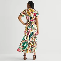 MSK Womens V Neck Short Sleeve Puffed Maxi Dress
