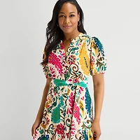 MSK Womens V Neck Short Sleeve Puffed Maxi Dress