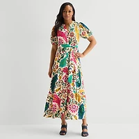 MSK Womens V Neck Short Sleeve Puffed Maxi Dress