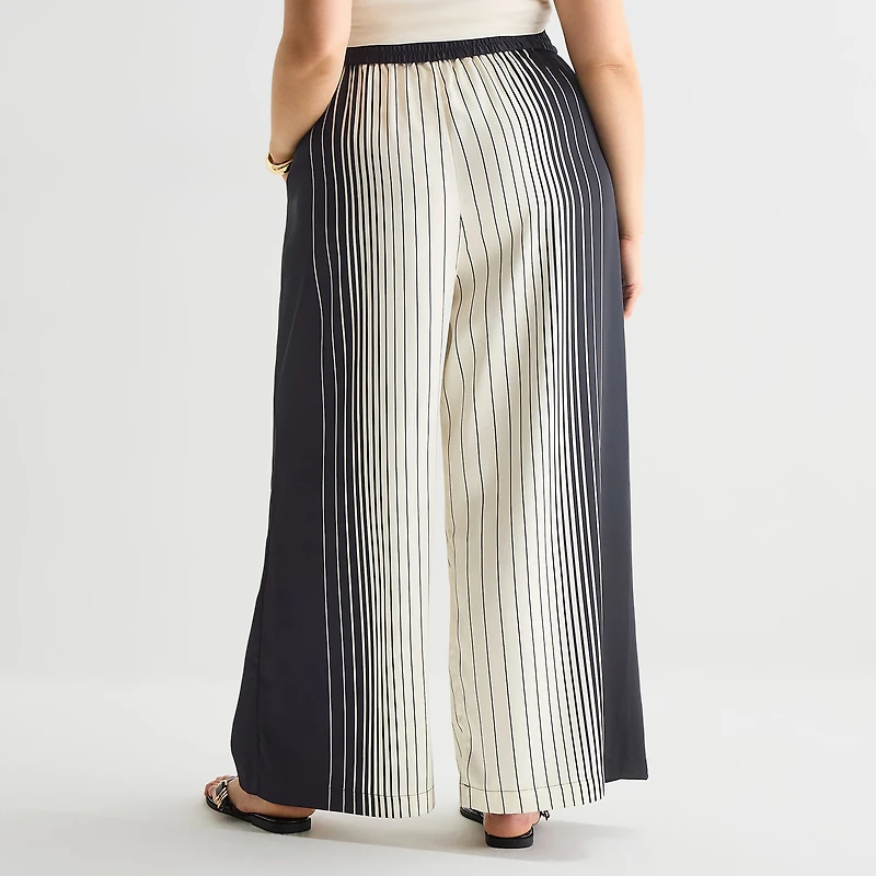 Worthington Womens Plus Wide Leg Mid Rise Pull-On Pant