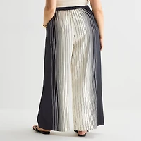 Worthington Womens Plus Wide Leg Mid Rise Pull-On Pant