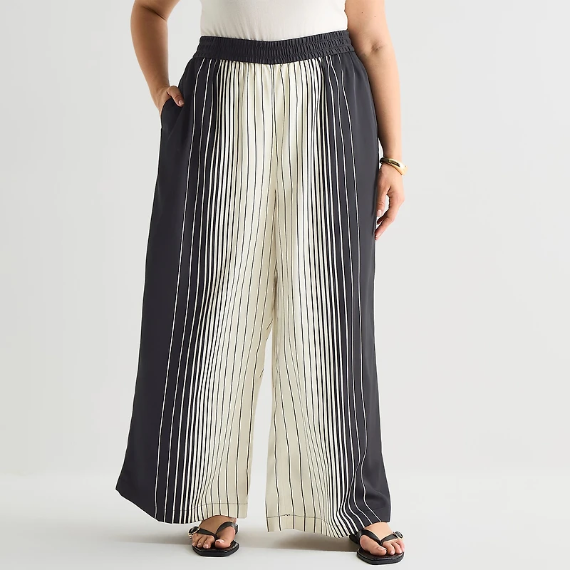 Worthington Womens Plus Wide Leg Mid Rise Pull-On Pant
