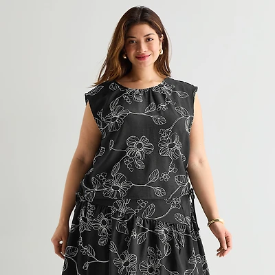 Worthington Womens Plus Round Neck Sleeveless Crop Top