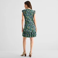 Marc New York Womens Round Neck Short Sleeve Floral Shift Dress