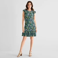Marc New York Womens Round Neck Short Sleeve Floral Shift Dress