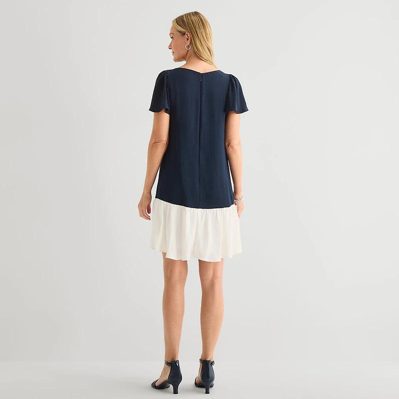Marc New York Womens Round Neck Short Sleeve Shift Dress