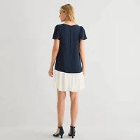 Marc New York Womens Round Neck Short Sleeve Shift Dress