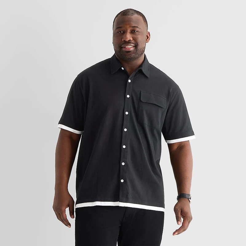 Shaquille O'Neal XLG™ Mens Short Sleeve Regular Fit Big and Tall Button-Down Shirt
