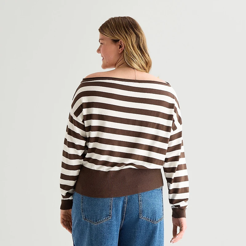 Forever 21 Juniors Plus Womens Boat Neck Long Sleeve Pullover Sweater