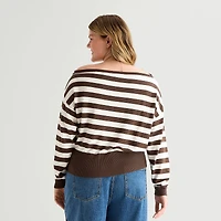 Forever 21 Juniors Plus Womens Boat Neck Long Sleeve Pullover Sweater